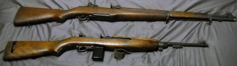 top: M1 Garand rifle, bottom: M1 carbine